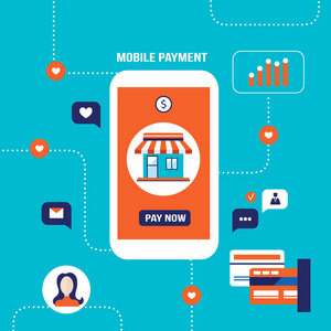 移動支付網上購物和電子商務的概念。向量例證